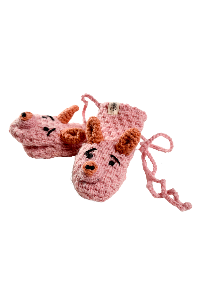 Crochet Piggy Mittens, Alternate, color, White
