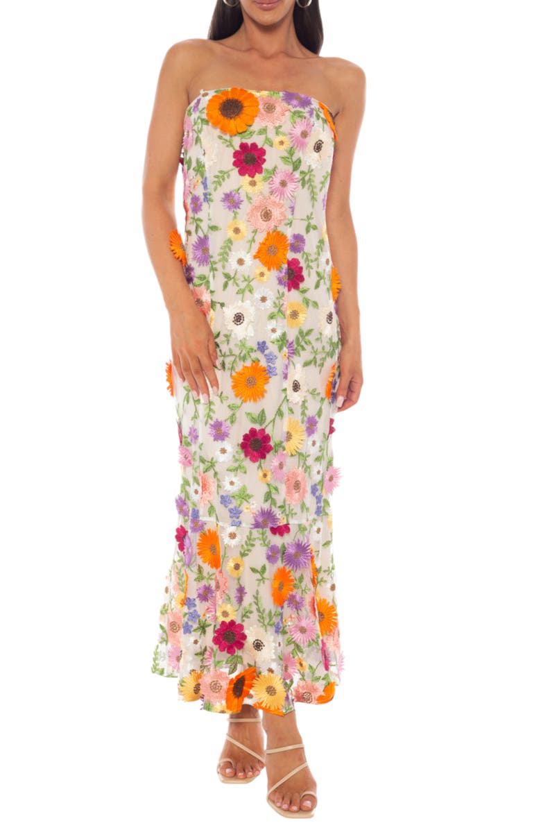 Marina Floral Appliqué Gown, Main, color, Ivory Multi
