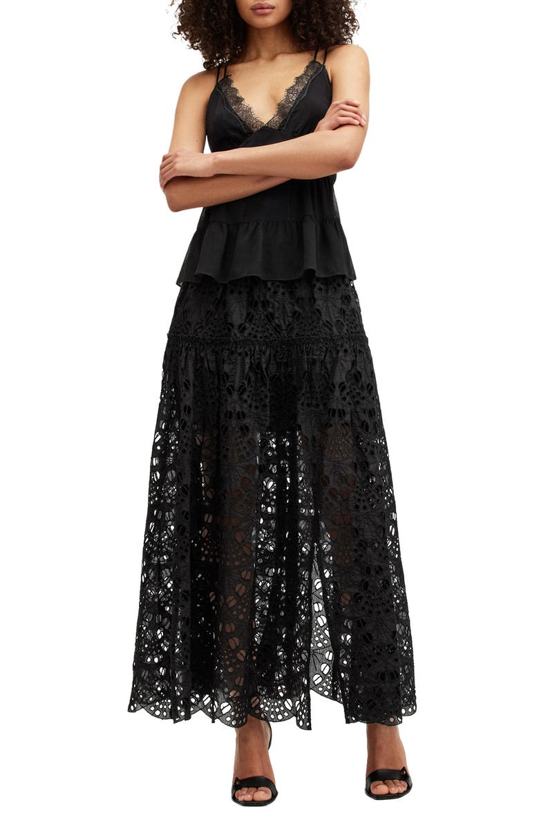 AllSaints Rosie Embroidered Skirt, Alternate, color,