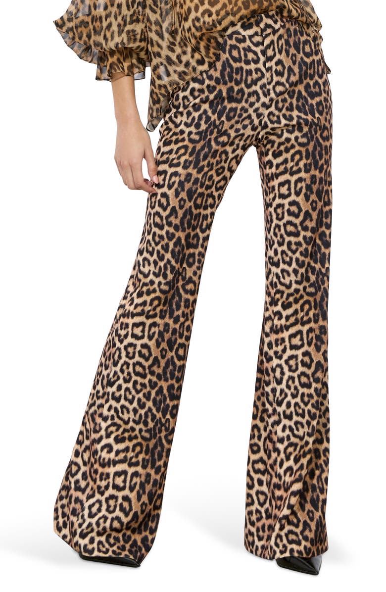 Alice + Olivia Remi Leopard Satin Crepe Bootcut Pants, Alternate, color, 