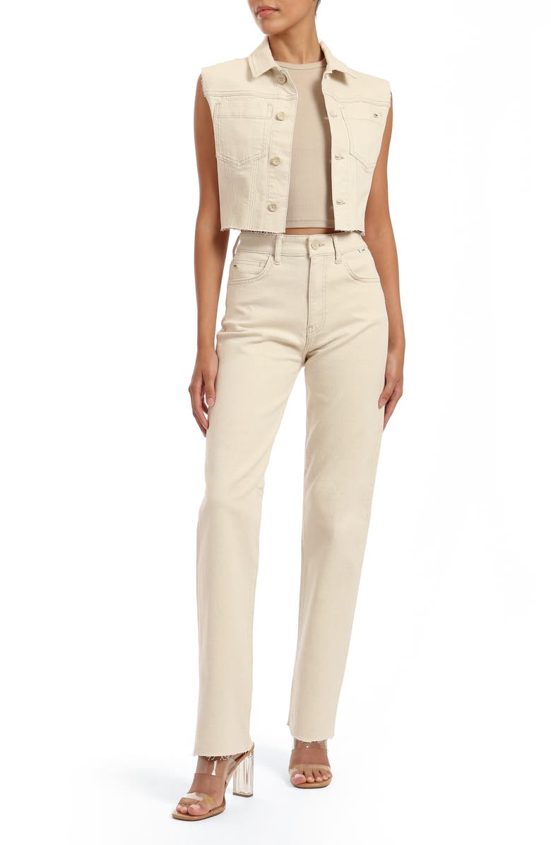 Mavi Jeans Savannah Cuffed High Waist Straight Leg Jeans, Alternate, color, Natural Ecru Denim