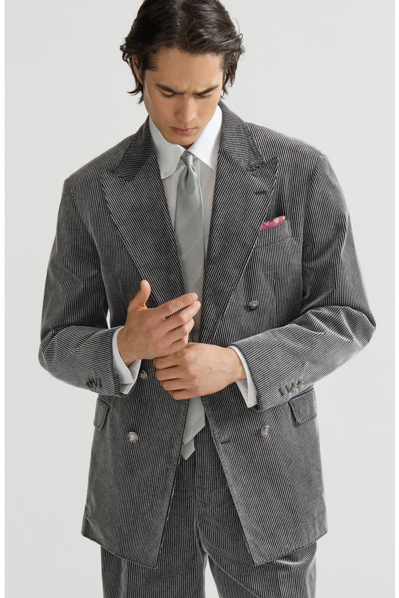 Frosted cotton corduroy one-and-a-half breasted Tailor blazer with metal buttons, Alternate, color, Grey