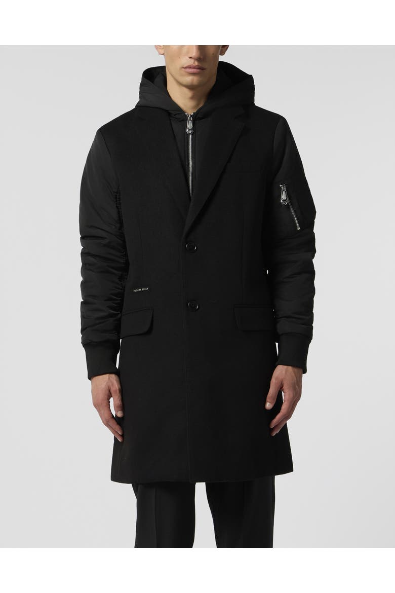 Single Breast Hooded Coat Men, Main, color, black