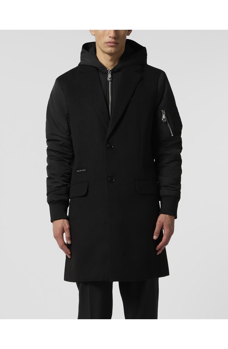 PHILIPP PLEIN Single Breast Hooded Coat Men, Main, color, Black