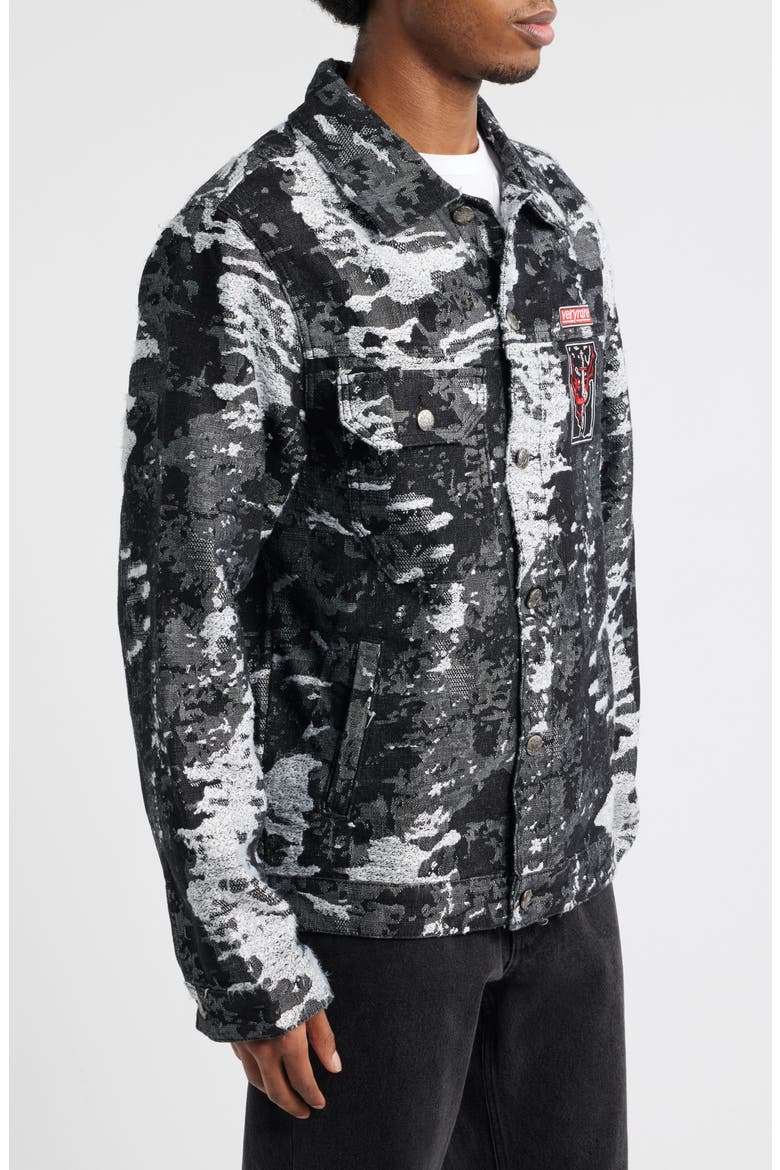 Devil Slayer Camo Jacquard Trucker Jacket, Alternate, color, BLACK
