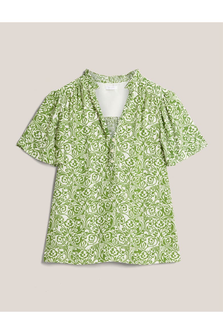 Tania Short Sleeve V-Neck Printed Blouse, Alternate, color, Green Ivory