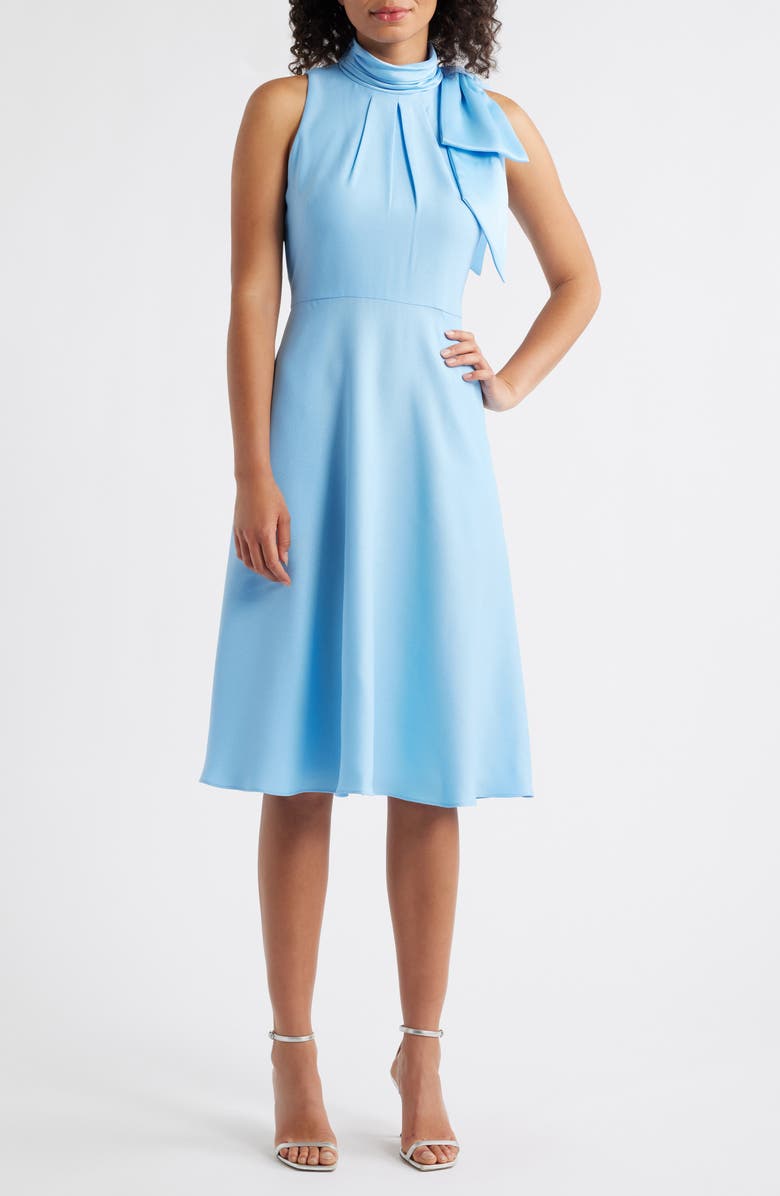 Eliza J Bow Mock Neck Fit & Flare Midi Dress, Main, color,
