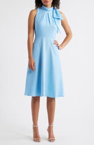 Eliza J Bow Mock Neck Fit & Flare Midi Dress