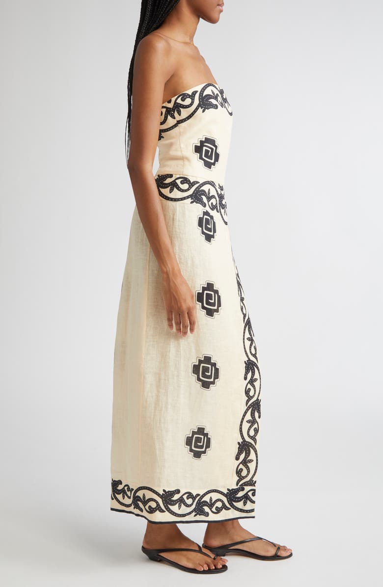 Johanna Ortiz Ancient Strapless Linen Faux Wrap Dress, Alternate, color, Ecru / Black