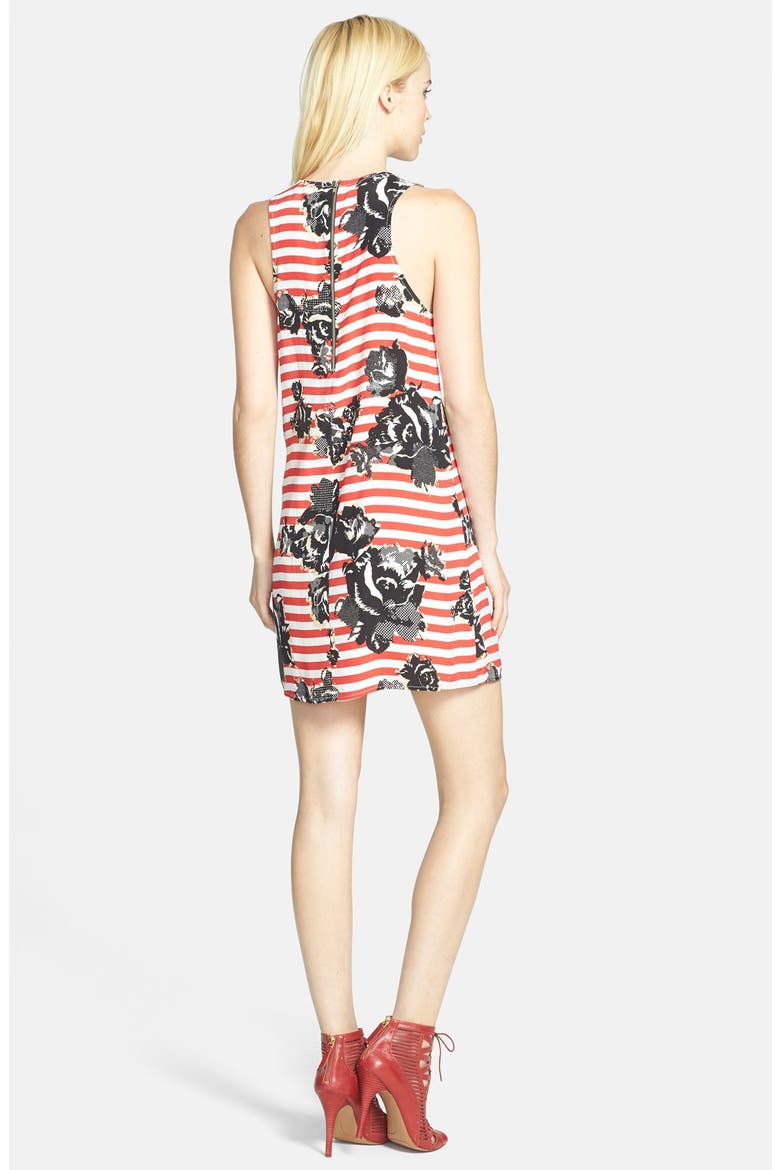 Floral Stripe Crepe Shift Dress, Alternate, color, RED MULTI STRIPE