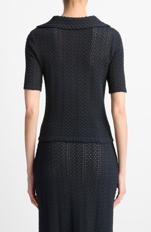 Vince Open-knit Cotton Polo Shirt In Blue