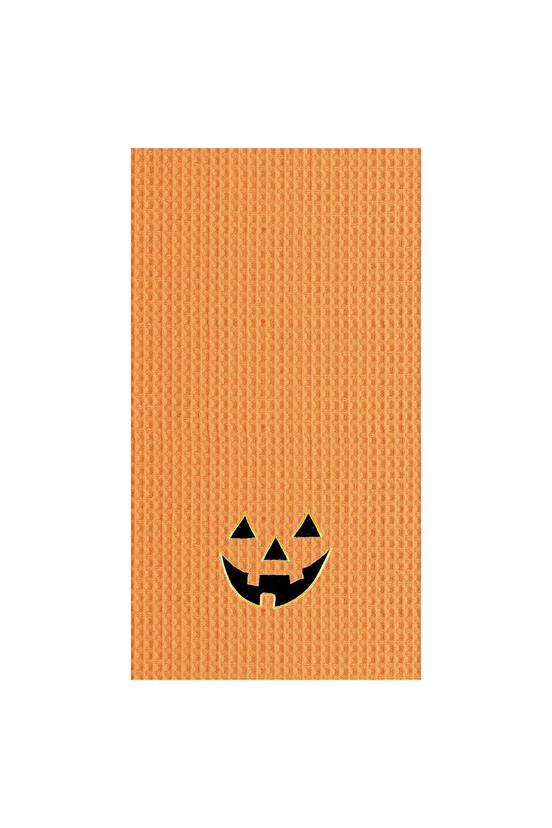 Jack O' Lantern Pumpkin Halloween Waffle Weave Cotton Kitchen Towel, Main, color, Orange