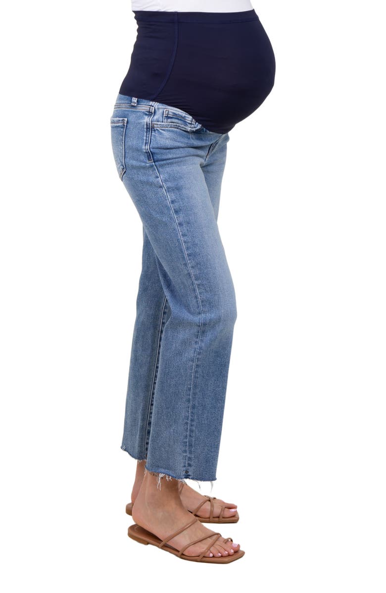 PinkBlush Cropped Raw Hem Straight Leg Maternity Jeans, Alternate, color, Blue