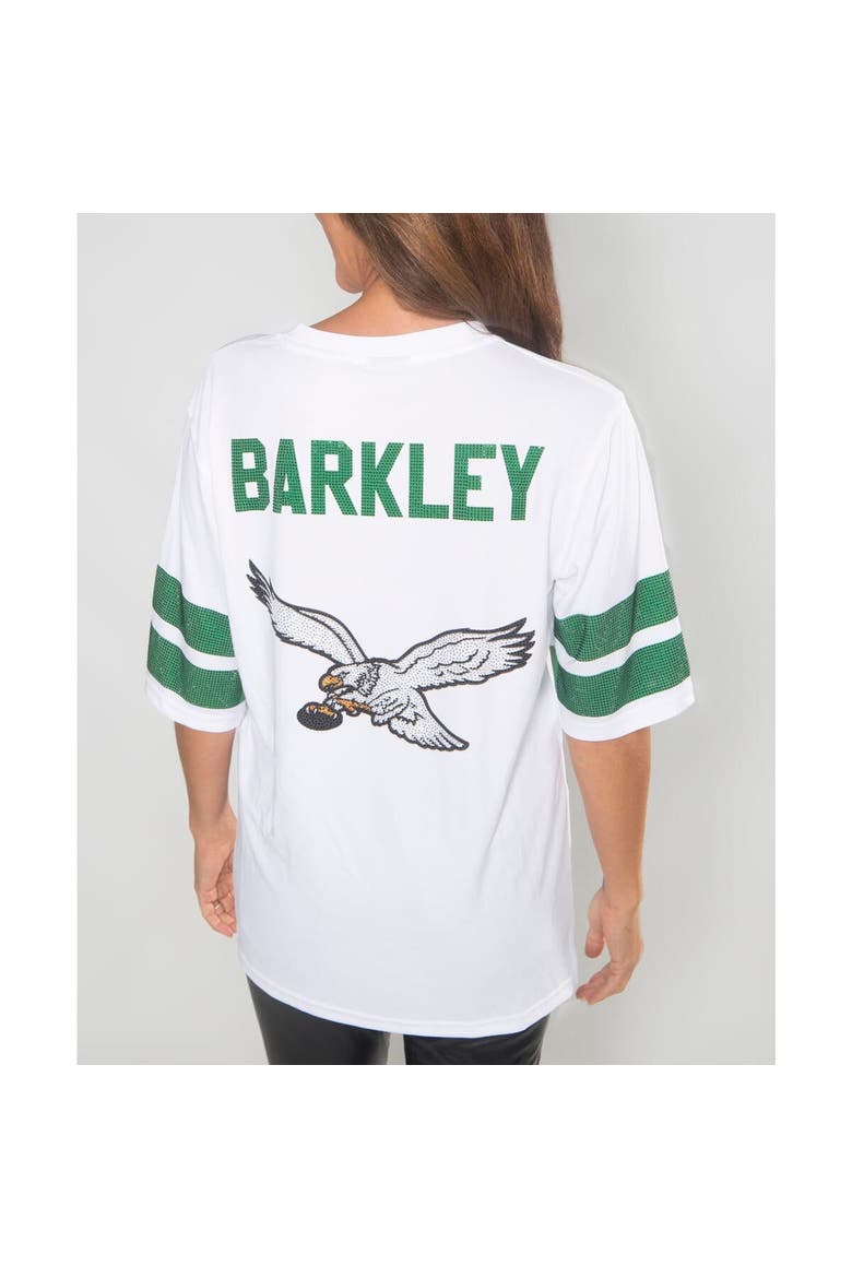 Women's Cuce Saquon Barkley White Philadelphia Eagles Crystal V-Neck Tunic, Alternate, color, White