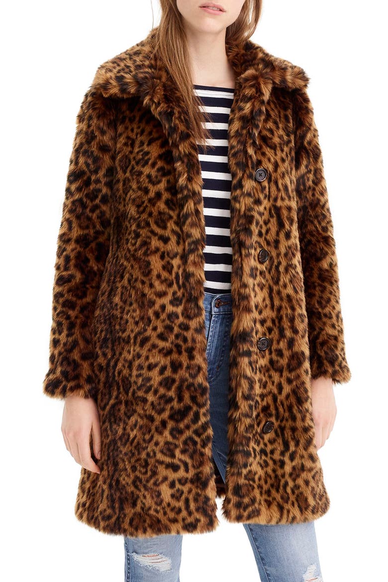 Leopard Print Faux Fur Coat, Main, color, LEOPARD