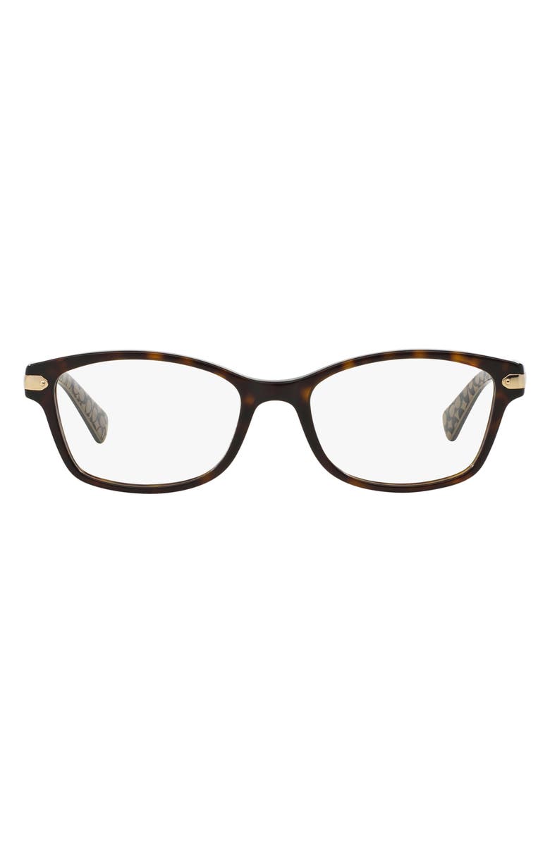 COACH 51mm Rectangular Optical Glasses, Main, color, Dark Tortoise