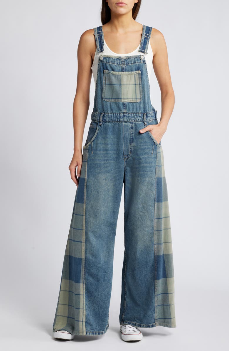 Free People Patchwork Denim Overalls, Main, color,