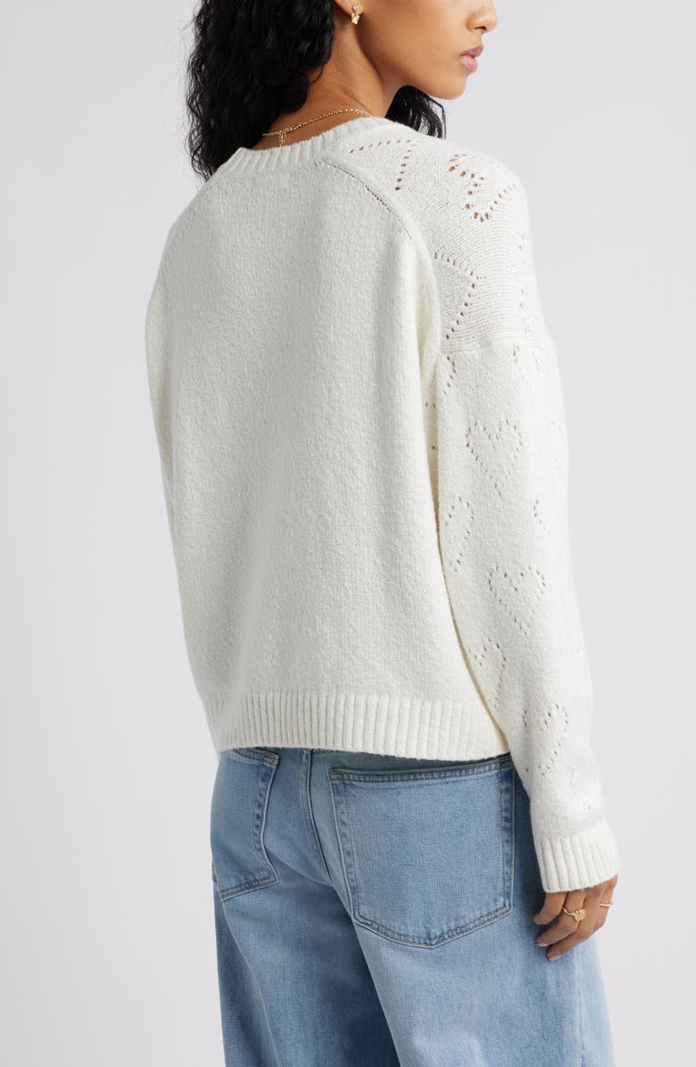 BP. Pointelle Heart Cotton Blend Sweater, Alternate, color, Ivory
