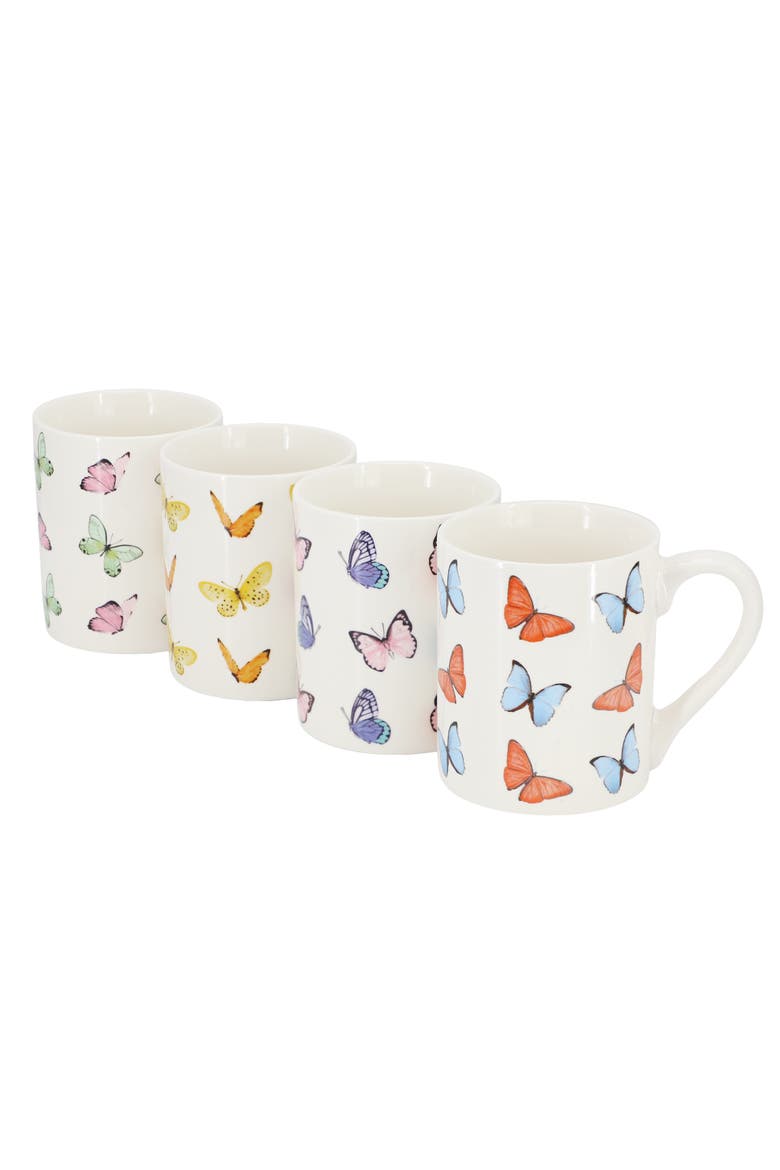 Butterfly Wings 4 Piece 18 Ounce Stoneware Mug Set, Main, color, White