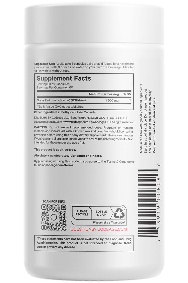 Grass-Fed Beef Liver Glandular Supplement, Alternate, color, White