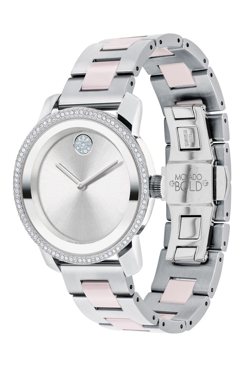 Bold Iconic Crystal Bracelet Strap Watch, 36.3mm, Alternate, color, SILVER