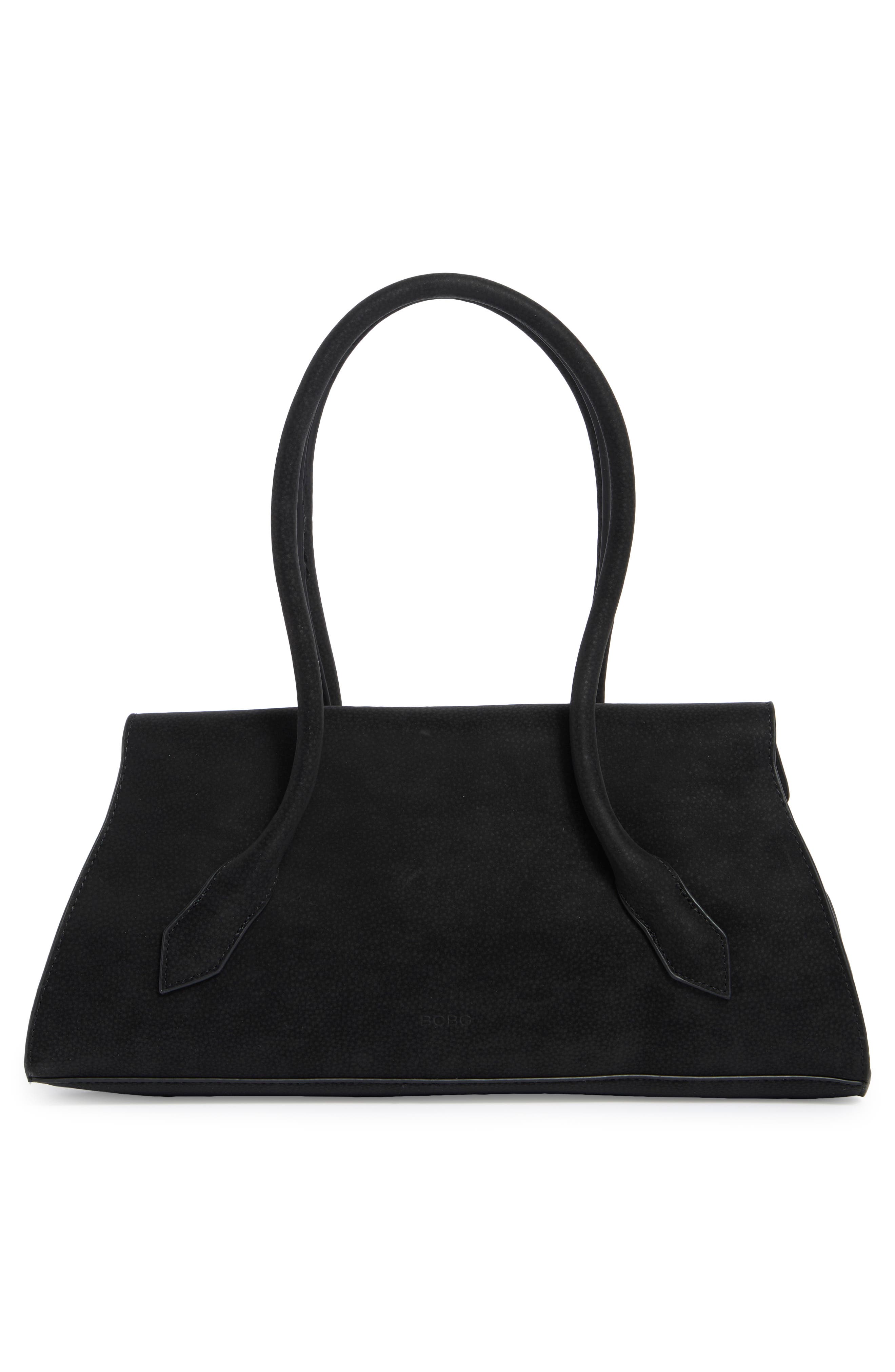 BCBG Pointed Flap Faux Leather Shoulder Bag, Alternate, color, Black