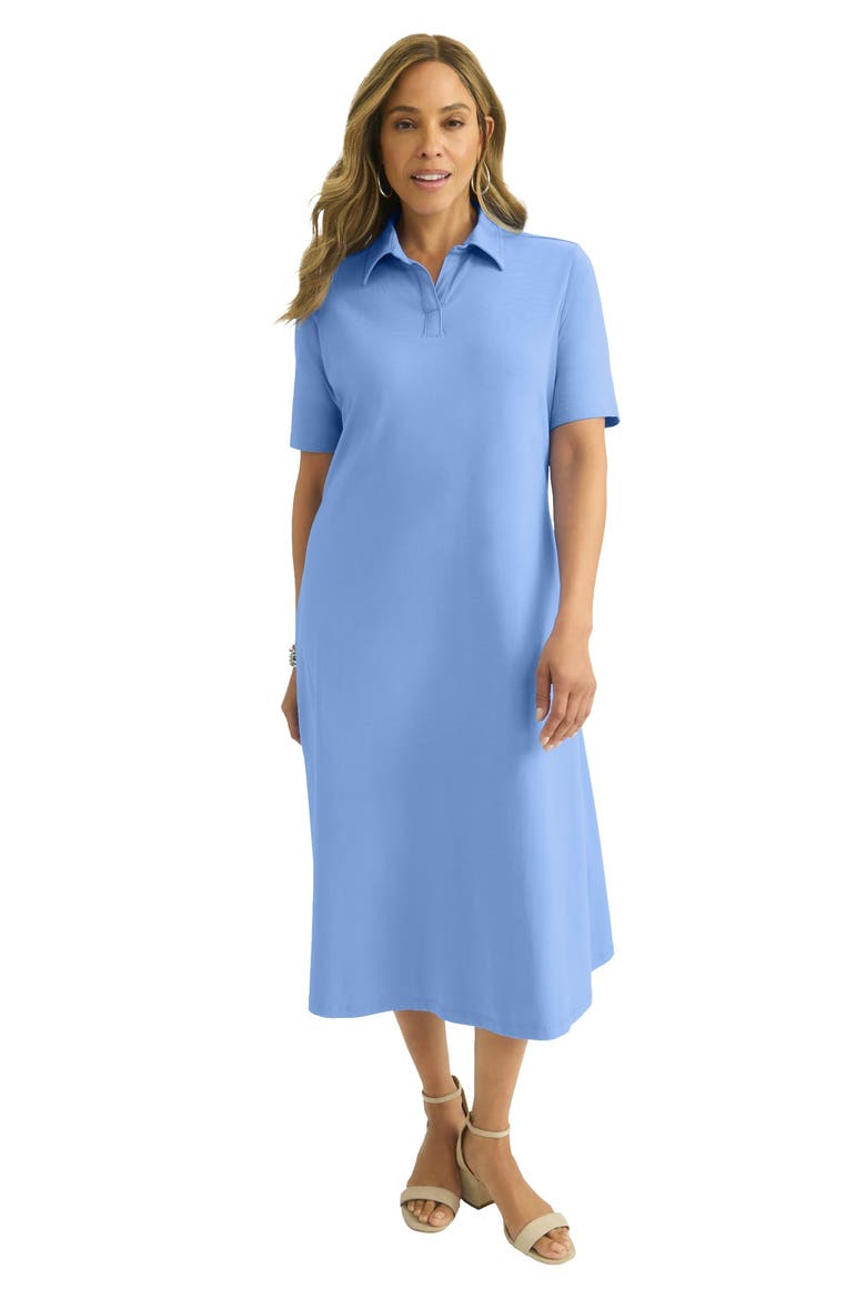 Stretch Cotton Notch Neck Midi Dress, Main, color, FRENCH BLUE