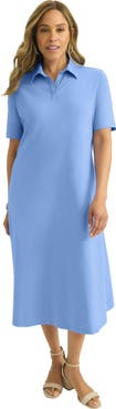 Jessica London Stretch Cotton Notch Neck Midi Dress