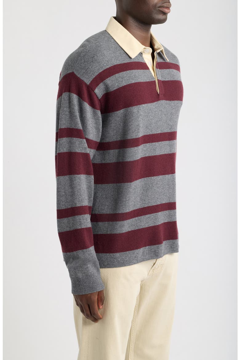Striped Rugby Sweater, Alternate, color, GREY/ BURGUNDY STRIPE