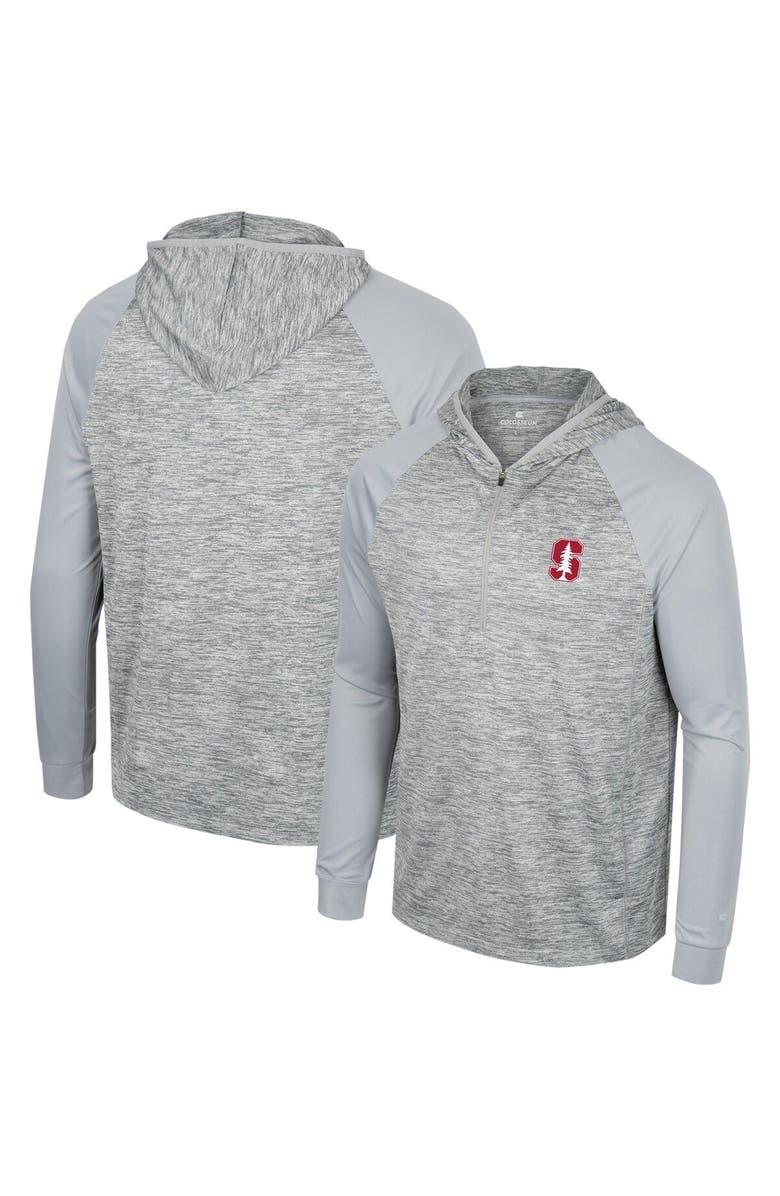 COLOSSEUM Men's Colosseum Gray Stanford Cardinal Cybernetic Raglan Quarter-Zip Hooded Top, Main, color, 