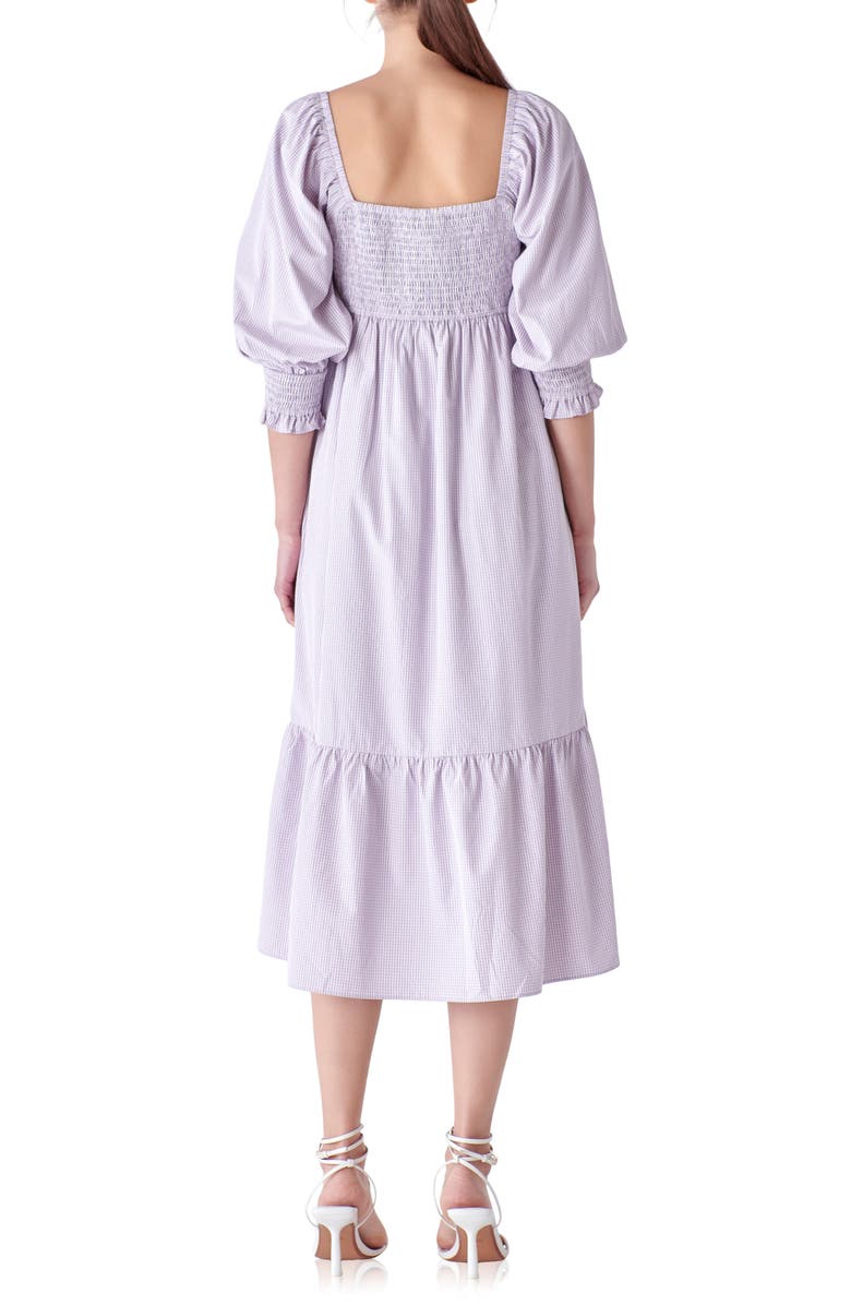 English Factory Gingham Smocked Puff Sleeve Midi Dress, Alternate, color,