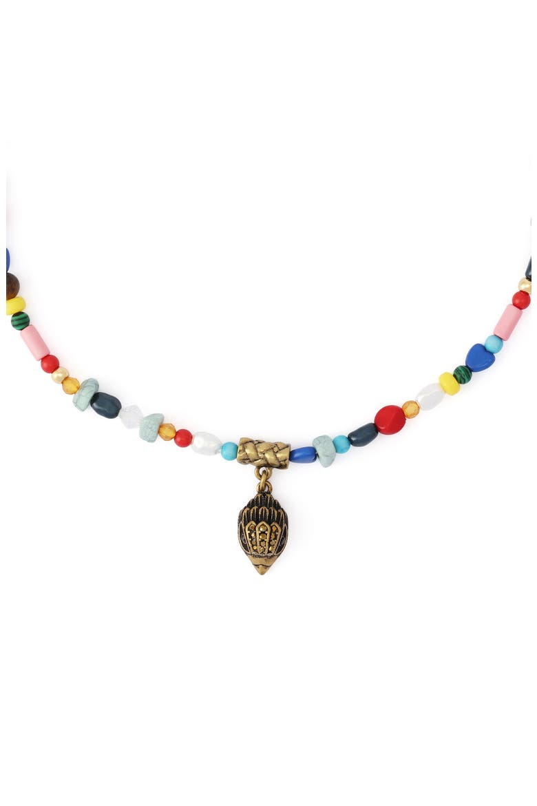 Pavé Eagle Head Beaded Pendant Necklace, Main, color, GOLD/ MULTI