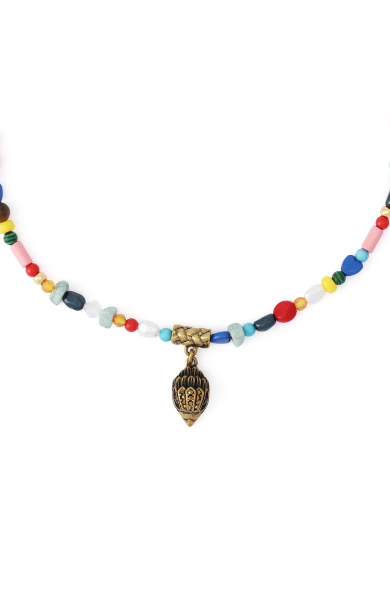 Kurt Geiger London Pavé Eagle Head Beaded Pendant Necklace, Main, color, Gold/ Multi