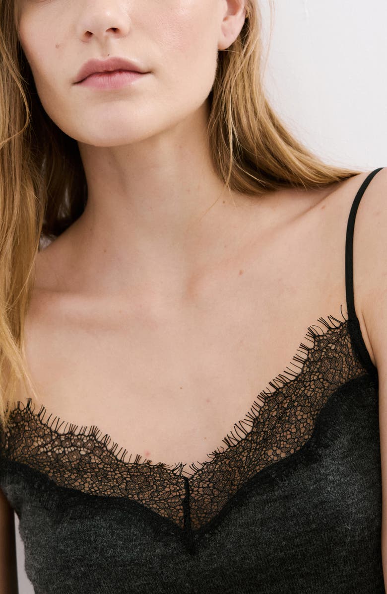 MANGO Lace Trim Camisole, Alternate, color, Dark Heather Grey