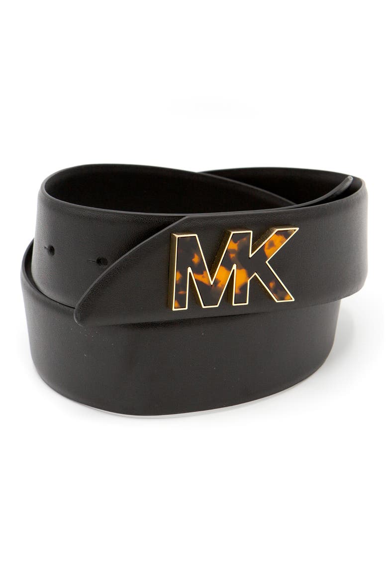 Logo Hardware Leather Belt, Main, color, BLACK