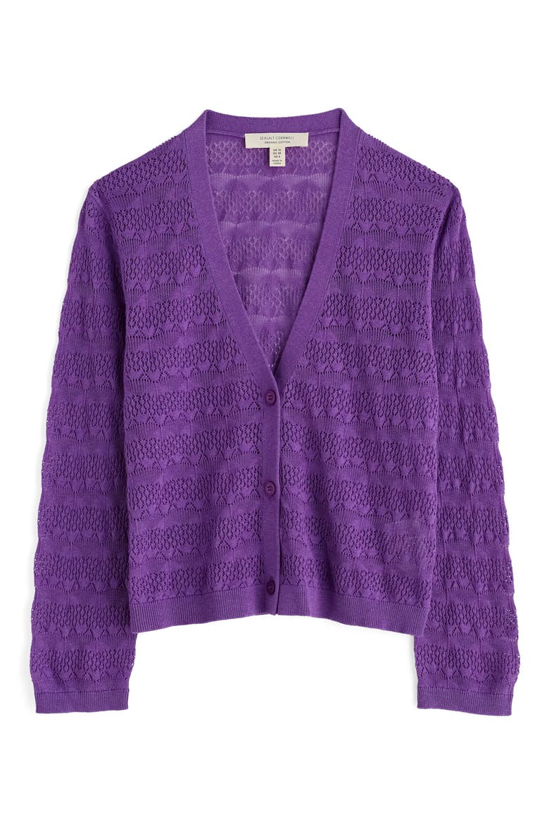 Sweet Day Pointelle Organic Cotton Cardigan, Alternate, color, KNIT MELANGE PANSY