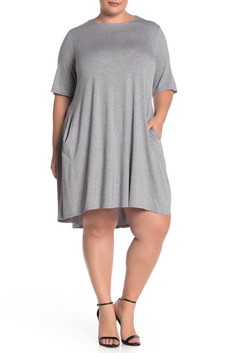 Elbow Sleeve Knit Swing Dress, Alternate, color, MIST GREY