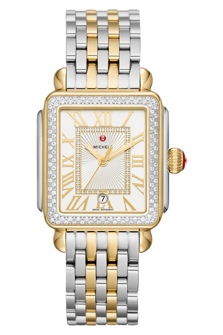 Deco Madison Diamond Dial Two-Tone Bracelet Watch, 33mm, Main, color, GOLD/ SILVER