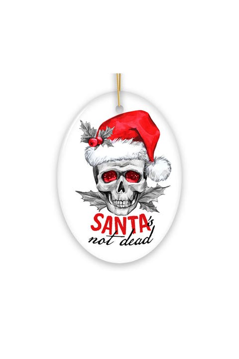 Santa Is Not Dead Skull Oval Ceramic Ornament
