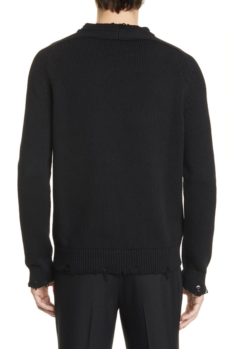 Distressed Crewneck Sweater, Alternate, color, BLACK