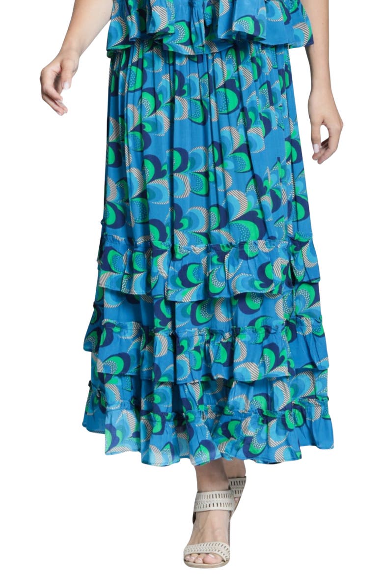 Tiered Pull-On Midi Skirt, Main, color, BLUE LAGOON