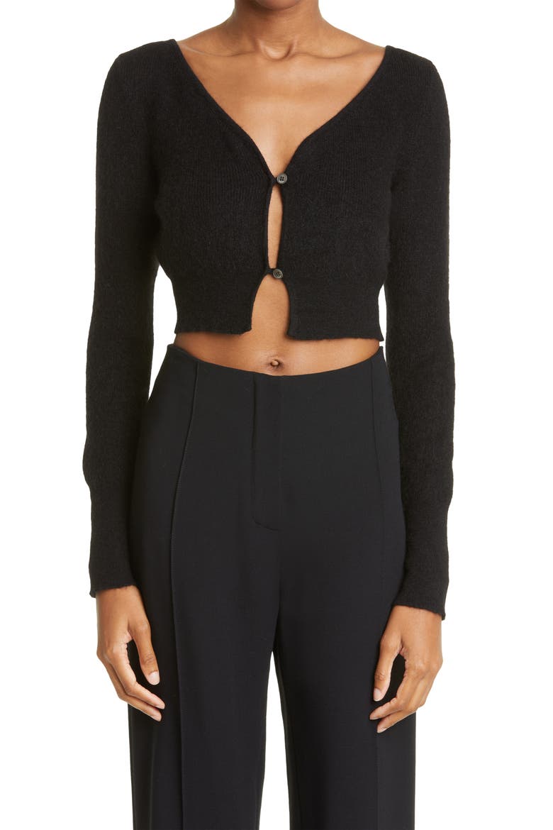 Alzou Mohair Blend Crop Cardigan, Main, color, BLACK