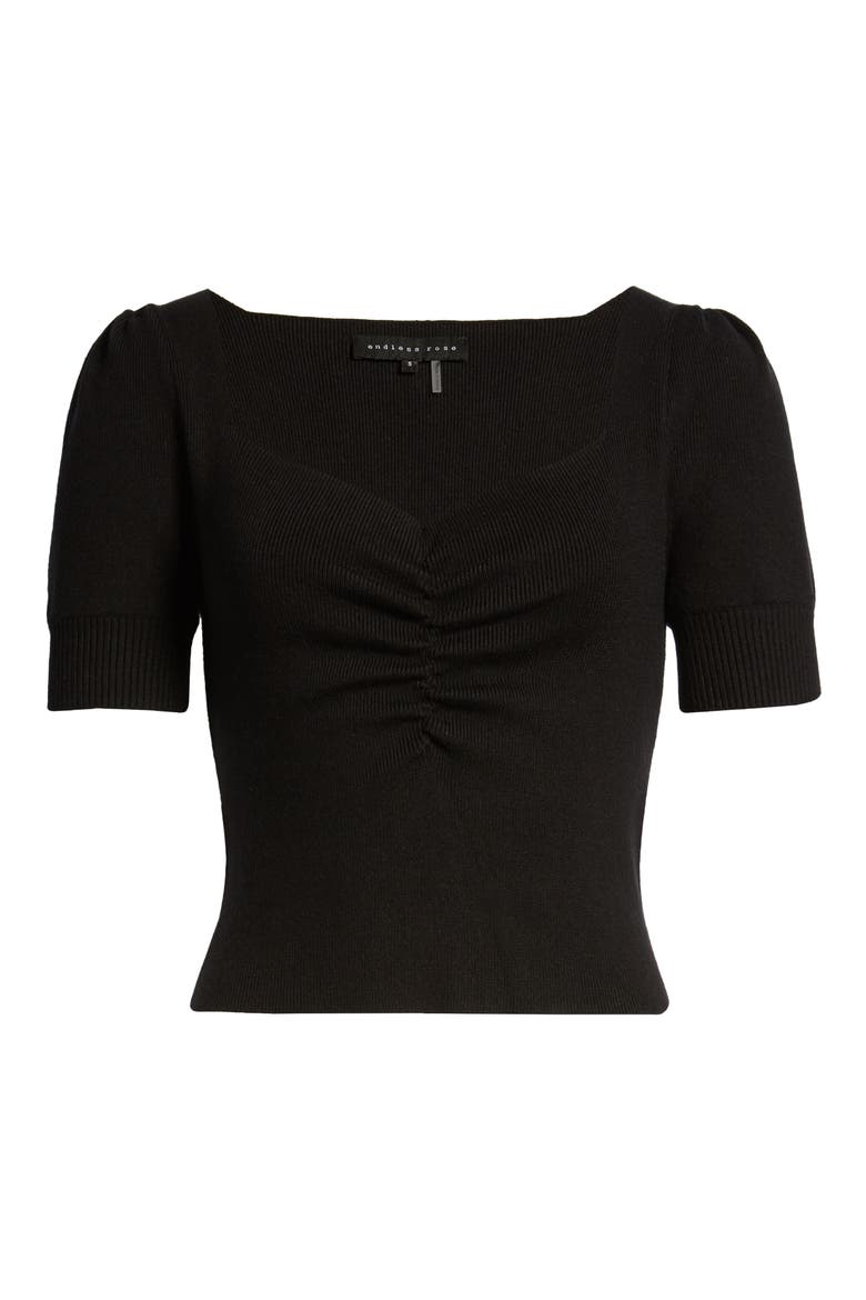 Ruched Front Top, Alternate, color, BLACK