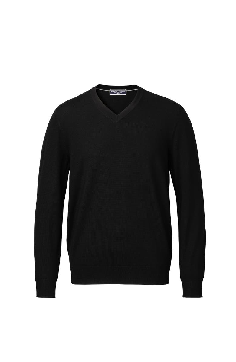 Charles Tyrwhitt Merino V-Neck Sweater, Alternate, color, Black
