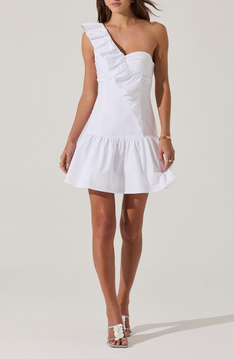 ASTR the Label Asymmetric Ruffle Minidress, Main, color, White