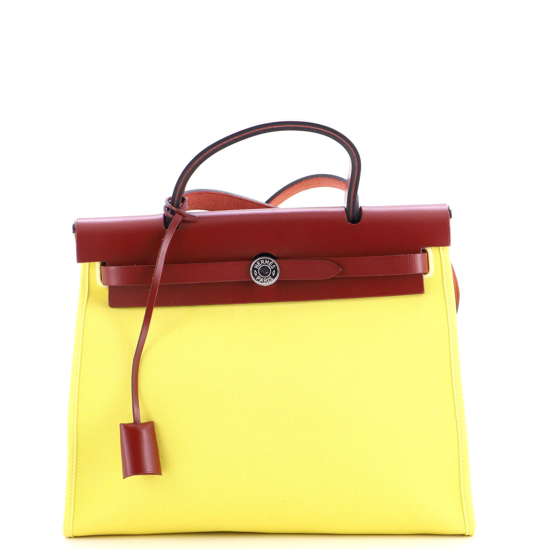 Pre-Owned Hermes Herbag Zip Leather and Toile 31, Main, color, Lime