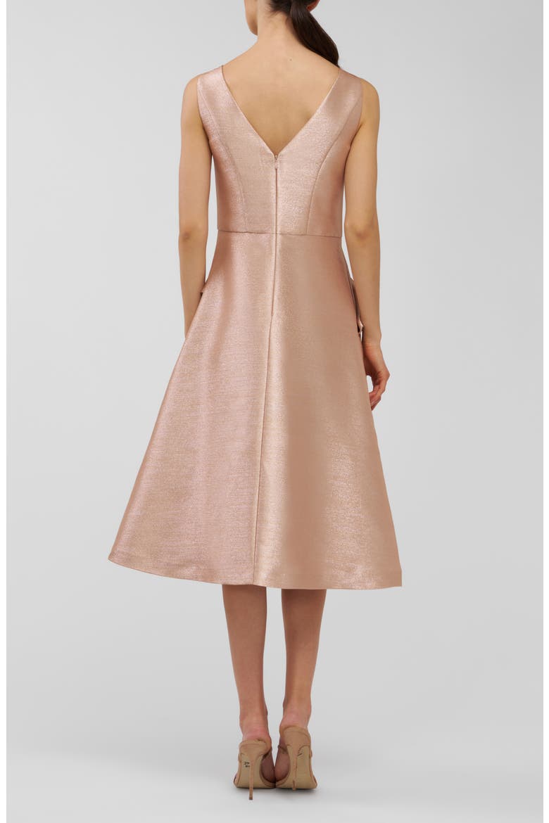 Lillian Metallic Bow Detail Cocktail Midi Dress, Alternate, color, GOLD