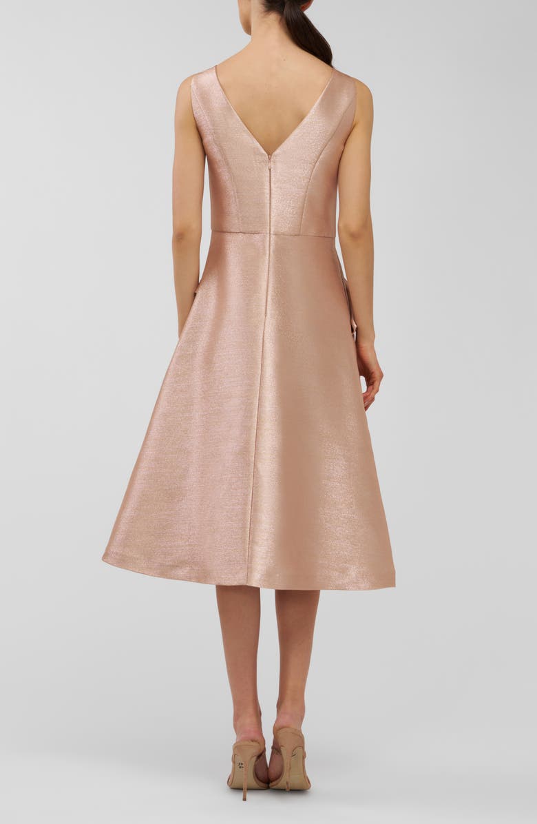 Kay Unger Lillian Metallic Bow Detail Cocktail Midi Dress, Alternate, color, Gold