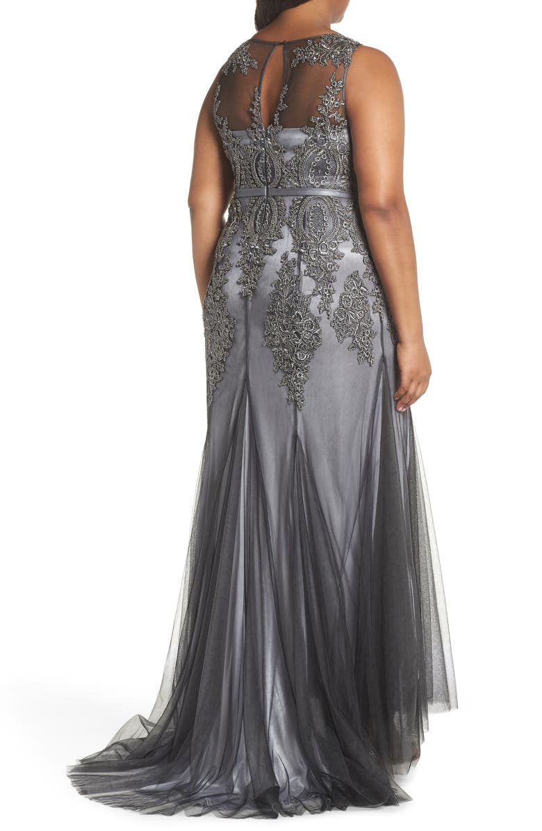 Decode 1.8 Beaded Godet Mesh Trumpet Gown, Alternate, color,