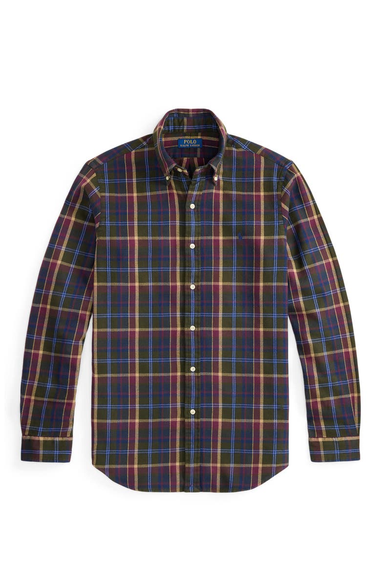 Plaid Brushed Cotton Flannel Button-Down Shirt, Alternate, color, GRN/ RED